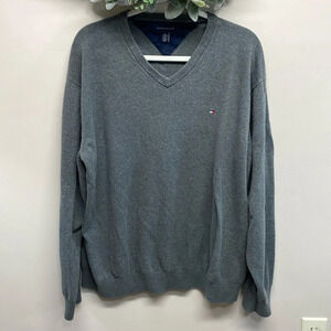 Tommy Hilfiger V-Neck Sweater Gray Cotton XXL